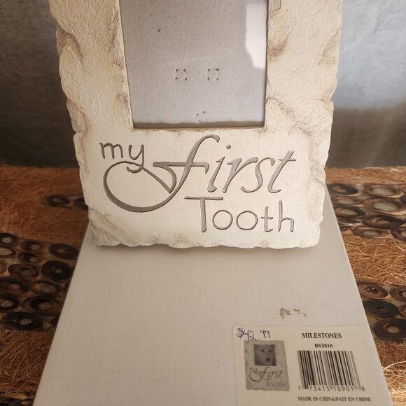 L7 Nwt - My First Tooth - Baby memories - Faux stone 7 x 6" frame 3 x 3 pic - Picture 5 of 5